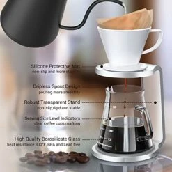 Pour Over Coffee Maker Set Pour Over Stand Set | White Ceramic Dripper | 600ml/20oz Glass Server | Non-slip Stand | Home Office Coffee Maker Kit 5 Cup -KitchenAid Shop 518F2e57HVL