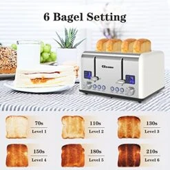 Toaster 4 Slice,1.5"Extra Wide Slot Stainless Toaster With Bagel Defrost Cancel Function, Dual Screen, Removal Crumb Tray (White) -KitchenAid Shop 518FKEFflGL