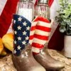 Patriotic Stars And Stripes American Flag Boots Salt And Pepper Shakers Set With Decorative Resin Display Holder Figurine And Glass Shakers Kitchen Country Western Cowboy Cowgirl Decor Statue -KitchenAid Shop 518Pq66KZsS