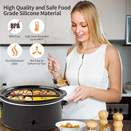 Slow Cooker Divider Insert For 6 QT Crockpot, Reusable And Leak Proof Silicone Slow Cooker Liner,4-in-1 Silicone Divider For Crockpot, Dishwasher Safe Cooking Liner For 6 QT Pot (Gray) 4 Slow Cooker Divider Insert For 6 QT Crockpot, Reusable And Leak Proof Silicone Slow Cooker Liner,4-in-1 Silicone Divider For Crockpot, Dishwasher Safe Cooking Liner For 6 QT Pot (Gray) - Image 2