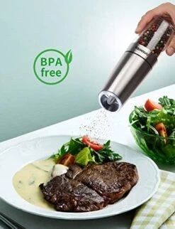 Gravity Electric Salt And Pepper Grinder Set【White Light】- Battery Operated Automatic Salt And Pepper Mills,Adjustable Coarseness,One-Handed Operation,Utility Brush,Stainless Steel By AmuseWit -KitchenAid Shop 518deUXNBYL