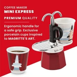 Bialetti - Mini Express Magritte: Moka Set Includes Coffee Maker 2-Cup (2.8 Oz), Red, Aluminium -KitchenAid Shop 518e0pFKQYL
