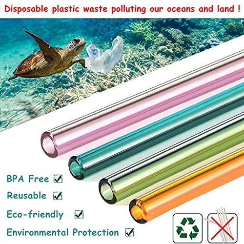8 Pcs Reusable Glass Straws, 8"x8mm Eco-friendly Drinking Straws For Smoothie, Milkshakes, Tea, Juice, Cocktail Straws, Multi-Color Mixed (8Pcs Bent) 7 8 Pcs Reusable Glass Straws, 8"x8mm Eco-friendly Drinking Straws For Smoothie, Milkshakes, Tea, Juice, Cocktail Straws, Multi-Color Mixed (8Pcs Bent) - Image 5