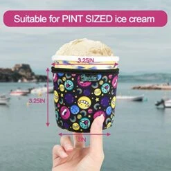 2-Pieces Pint Sized Ice Cream Cozy Thicken Neoprene Ice Cream Sleeves With Elastic Handle Cover (Cartoons)