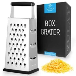 (Large) 4-Sided Cheese Grater - Stainless Steel Grater With Easy Grip Handle & Anti-Skid Base - Wide Grating Surface Box Grater With Sharp Blades For Parmesan Cheese, Ginger, Vegetables, & More