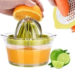 Citrus Lemon Orange Juicer Manual Hand Squeezer With Built-in Measuring Cup And Grater, 12OZ, Green
