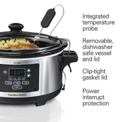 Hamilton Beach Portable 6 Quart Set & Forget Digital Programmable Slow Cooker With Lid Lock, Dishwasher Safe Crock & Lid, Temperature Probe, Stainless Steel -KitchenAid Shop 519FgwgXXAL