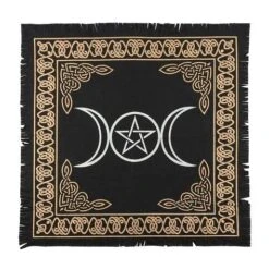 Altar Cloth Triple Moon Pentagram Goddess Witchcraft Alter Tarot Spread Top Cloth Wiccan Square Spiritual 18 By 18 Sacred Cloth (Triple Moon Pentagram Gold Silver)