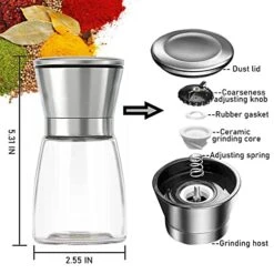 Manual Salt And Pepper Grinder, Spice Mill With Stainless Steel Lid, Ceramic Black Peppercorn Grinder With Adjustable Coarseness, 160ML Refillable Glass Sea Salt Shaker Body -KitchenAid Shop 519RvBNmb8L