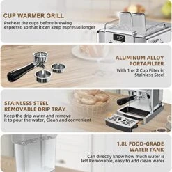 Espresso Machine, Stainless Steel Espresso Machine With Milk Frother For Latte, Cappuccino, Machiato,for Home Espresso Maker, 1.8L Water Tank, 20 Bar -KitchenAid Shop 519S8WOqI0L