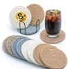 Coasters For Drinks Home Decor Set Of 8 Heat-Durable Drink Coasters With Holder For Coffee Table Decor And Ice Tea Cup, Absorbent Kitchen Decor Coffee Bar Accessories For Boho Christmas Decorations