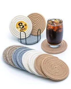 Coasters For Drinks Home Decor Set Of 8 Heat-Durable Drink Coasters With Holder For Coffee Table Decor And Ice Tea Cup, Absorbent Kitchen Decor Coffee Bar Accessories For Boho Christmas Decorations