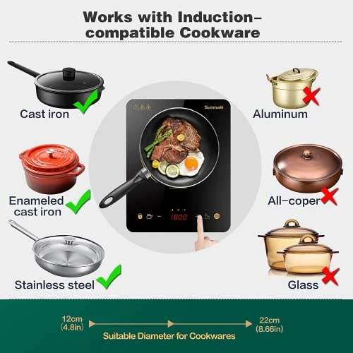 Induction Cooktop, Induction Hot Plate With LED Display, 1800W Countertop Burner Portable Black Crystal Glass Surface 10 Temperature 9 Power Setting &3H Timer For Cooking 6 Induction Cooktop, Induction Hot Plate With LED Display, 1800W Countertop Burner Portable Black Crystal Glass Surface 10 Temperature 9 Power Setting &3H Timer For Cooking - Image 4