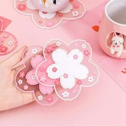 Sakura Coffee Cup Mat Kawaii Coaster 2PCS Cute Cherry Blossom PVC Home Tea Mug Pink Flower Pattern Durable Anti-Skid Pot Bowl Pad Placemat For Desk Drink Table Decor Kawaii Accessories (Small) -KitchenAid Shop 519ebiIMExL