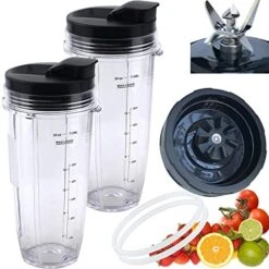 [ New Model] Replacement Blender Blade And 24oz Cups Accessories, Only Compatible With Nutri Ninja Foodi Power Blender SS300, SS300C, SS351, SS351C, SS351TGT, CO351B, SS100, SS101, SS101C, SS101TGT