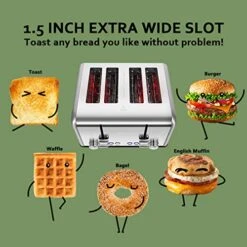 Toaster 4 Slice, CUSIMAX Stainless Steel Toaster, Bread Toasters 4 Extra Wide Slot With Bagel/Defrost/Cancle Function,6 Shade Settings With Removable Crumb Tray -KitchenAid Shop 519p6JIAl0L