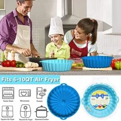 Reusable Air Fryer Silicone Liners Cake Molds 8.5 Inch 2 Pack, Silicone Baking Tray For 5.8QT+ Air Fryer Microwave Toaster Oven, Healthy Durable (Sky Blue+Indigo) -KitchenAid Shop 519peZ2noeL