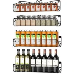 4 Pack Wall Mount Spice Rack Organizer For Cabinet Door Pantry Hanging Spice Shelf Storage,Black Spice Rack Wall Mounted