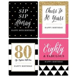 Chic 80th Birthday - Pink, Black And Gold - Birthday Gift For Women - Wine Bottle Label Stickers - Set Of 4 -KitchenAid Shop 519wOyU86fL