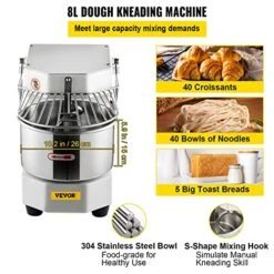 Commercial Food Mixer, 7.3Qt Capacity, 450W Dual Rotating Dough Kneading Machine With Food-grade Stainless Steel Bowl, Security Shield & Timer Included, Baking Equipment For Restaurant Pizzeria