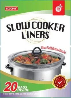 20 Count Disposable Slow Cooker Liners And Cooking Bags | Extra Large Size Fits 6-10QT Pot, 14"x 22" | Suitable For Oval & Round Pot, BPA Free (1 Pack) -KitchenAid Shop 51A0FOM8CuL. AC
