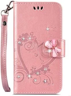 Galaxy Note 9 Case,Shiny Butterfly Rhinestone Emboss Love Floral Pu Leather Diamond Bling Wallet Strap Case With Card Holder Magnetic Flip Cover Compatible With Samsung Galaxy Note 9,rosy -KitchenAid Shop 51A8YlFqbPL. AC