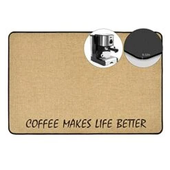 ETTORLER Coffee Mat, Waterproof Coffee Bar Mat Imitation Linen Surface (24x16x0.12IN) Thickened Upgrade DIATOM MUD Bottom Coffee Maker Mat Leak-Proof Coffee Mat For Countertops Table Espresso Machine
