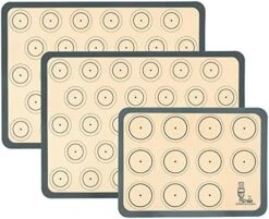 Baking Mat Macaron - Set Of 3 (2 Half Sheet Liners And 1 Quarter Sheet), Non Stick Silicon Cookie Oven Liner For Macaroons, Bake Pans, Pizza, Toaster, Cake And Bread Making (Red,Blue,Gray) -KitchenAid Shop 51AUBNZnMJL. AC