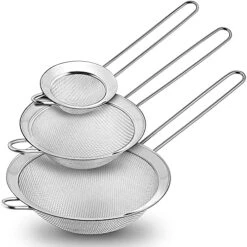 Fine Mesh Strainer Set Of 3, Stainless Steel Sieve Fine Mesh, Food Strainer Wire Sieve Sifters With Handle For Baking, Sifting Flour / Juice / Quinoa / Pasta, Stackable & Dishwasher Safe -KitchenAid Shop 51AdF4qmgdL. AC