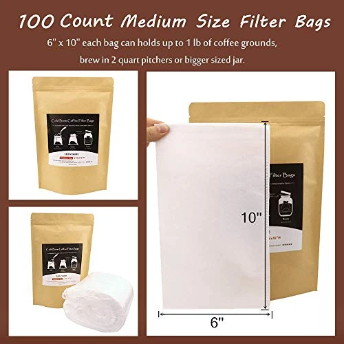 Isposable Cold Brew Coffee Filters - 100 Count Single Use Filter Sock Packs Durable Fine Mesh Brewing Bags For Concentrate, Iced Coffee Maker, French/Cold Press Kit, Tea In Mason Jar, 6'' X 10'' 5 Isposable Cold Brew Coffee Filters - 100 Count Single Use Filter Sock Packs Durable Fine Mesh Brewing Bags For Concentrate, Iced Coffee Maker, French/Cold Press Kit, Tea In Mason Jar, 6'' X 10'' - Image 3