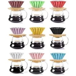 Ceramic Coffee Dripper Pour Over Coffee Maker With Wood Stand Elegant Flower Shape V60 Filter For 1-2 Cups Slow Brewing Accessories For Home Cafe Restaurants Coffee