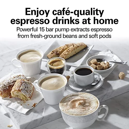 Hamilton Beach 15 Bar Espresso Machine, Cappuccino, Mocha, & Latte Maker, With Milk Frother, Make 2 Cups Simultaneously, Works With Pods Or Ground Coffee, 50 Oz. Water Reservoir, Black 3 Hamilton Beach 15 Bar Espresso Machine, Cappuccino, Mocha, & Latte Maker, With Milk Frother, Make 2 Cups Simultaneously, Works With Pods Or Ground Coffee, 50 Oz. Water Reservoir, Black