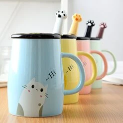 Cute Blue Cat Mug, Funny Ceramic Cofffee Mug With Stainless Steel Spoon, Novelty Coffee Mug For Crazy Cat Lovers -KitchenAid Shop 51BDGHgC7LL