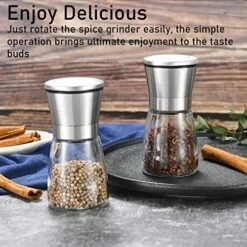 Manual Salt And Pepper Grinder, Spice Mill With Stainless Steel Lid, Ceramic Black Peppercorn Grinder With Adjustable Coarseness, 160ML Refillable Glass Sea Salt Shaker Body -KitchenAid Shop 51BMMjHC8jL