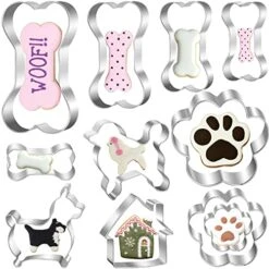 Dog Treats Cutters Set 11 Pieces,5 Dog Bone 3 Footprint 2 Dogs 1House Dog Cookie Cutter Sets Different Sizes Mini Small Medium Big Cut Out For Homemade Treats And Baking