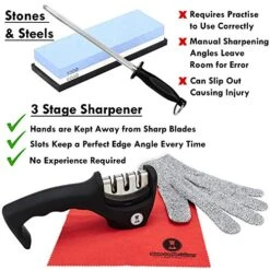 Knife Sharpeners For Steel And Ceramic Kitchen Knives - Manual Handheld System To Safely Sharpen And Hone Your Knife - Includes Cut Resistant Glove And Blade Cloth (Black) -KitchenAid Shop 51BeTdglV7L