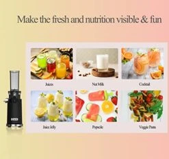 Cold Press Juicer Machine, Masticating Slow Juicer For Vegetable And Fruit, Easy To Clean, Compact Design, Mini Size, 14 Oz Juice Cup, Pulp Cup -Black With Stainless Steel -KitchenAid Shop 51BeyE6qvSL