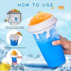 QCLTY Slushy Maker Cup, DIY Homemade Slushy Squeeze Cup 500ML- TIK TOK Quick Frozen Magic Cup Double Layer Squeeze Slushie Cup With Lid & Straw For Milk Shake, Smoothies, Ice Cream (Blue) -KitchenAid Shop 51BjkD7VP6L