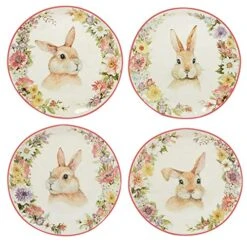 Easter Garden 8.5" Dessert/Salad Plate, Set Of 4 Assorted Designs, Multicolored