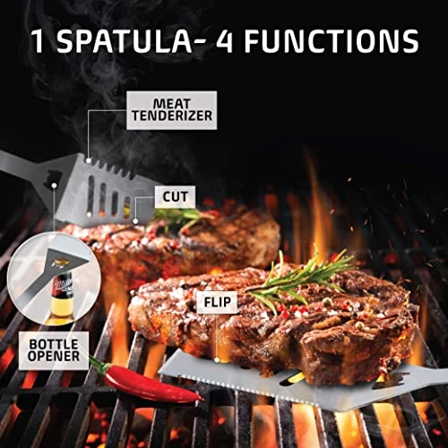 BBQ Grill Accessories, Heavy Duty Stainless Steel Grill Set With Aluminum Case And Apron, Grill Tools And Utensils Set For Outdoor Grill, Grilling Gifts For Men, Father, Husband, Women, Dad 7 BBQ Grill Accessories, Heavy Duty Stainless Steel Grill Set With Aluminum Case And Apron, Grill Tools And Utensils Set For Outdoor Grill, Grilling Gifts For Men, Father, Husband, Women, Dad - Image 5