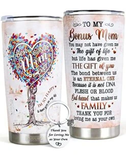 Gifts For Bonus Mom From Son, Daughter - Best Bonus, Step Mom Ever Gifts - 20oz Tumbler W/Straw & Keychain - Christmas, Birthday, Mothers Day Gifts For Stepmom, Mother In Law, Boyfriend Mom