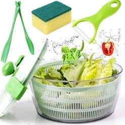 KDFD Kitchen Salad Spinner With 4 Quarts For Fruit And Vegetable Dryer, Manual Lettuce Spinner With Large Capacity With Bowl And Storage With Lid, Locking Tabs And Built-in Draining Colander BPA FREE