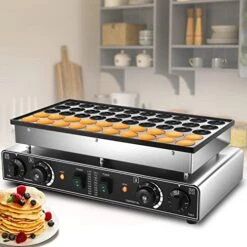 Mini Dutch Pancake Maker 50PCS, Commercial Non-stick Pancake Baker Machine 50-300℃ Temp And 0-5 Time Control Electric Muffin Maker Stainless Steel For Home And Restaurants, 110V
