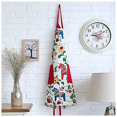 Love Potato Cute Cartoon Dala Horse Design Adjustable Kitchen Cooking Apron For Women With 2 Pockets, Red 4 Love Potato Cute Cartoon Dala Horse Design Adjustable Kitchen Cooking Apron For Women With 2 Pockets, Red - Image 2