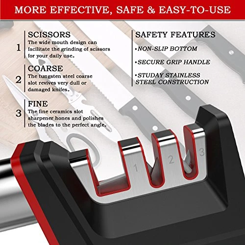 Knife Sharpener, Joso Professional Kitchen 3 Stage Stainless Knife Sharpener With Diamond Tungsten Ceramic To Repair, Restore And Polish Blades And Scissor Quickly, Safely, Easy To Use, Non-Slip Base 7 Knife Sharpener, Joso Professional Kitchen 3 Stage Stainless Knife Sharpener With Diamond Tungsten Ceramic To Repair, Restore And Polish Blades And Scissor Quickly, Safely, Easy To Use, Non-Slip Base - Image 5