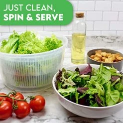 K BASIX Large Salad Spinner & Vegetable Spinner 4.5 Easy Water Drain System & Compact Storage, Secure Lid Lock & Rotary Handle, Lettuce Spinner & Salad Sling, Salad Dryer, Spinning Colander Chopper -KitchenAid Shop 51Cbutffh0L