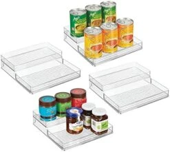 Plastic Kitchen Food Storage Organizer Shelves, Spice Rack Holder For Cabinet, Cupboard, Countertop, Pantry - Holds Jars, Baking Supplies, Canned Food - 2 Levels - 4 Pack - Clear -KitchenAid Shop 51CiavyMUtL. AC