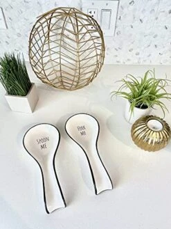 AKOA 2 Pack Spoon Rest For Stove Top - Fork Me Spoon Me - Kitchen Spoon Holder For Kitchen Counter - Ceramic Ladle Holder - White Utensil Rest For Countertop - Cute Funny Farmhouse Spatula Holder -KitchenAid Shop 51CmGAOjU4L