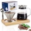Pour Over Coffee Maker Set With Extra Large Coffee Dripper, 28 Oz Glass Carafe, Stainlesss Steel Coffee Scoop And Bamboo Storage Tray, Unique Set For Home Or Office