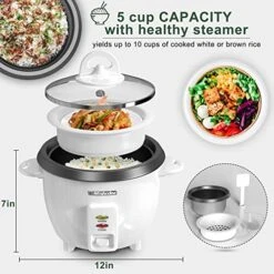 Rice Cooker 5 Cups Uncooked (10 Cooked) & Steam Tray, Portable Small Food Steamer, Removable Non-stick Pot, Keep Warm, For Grains, Soups, Oatmeal Or Veggies - White -KitchenAid Shop 51CrYNmU8BL